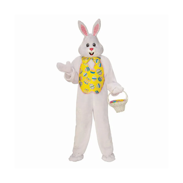Botarga de conejo blanco con chaleco amarillo estampado y humita