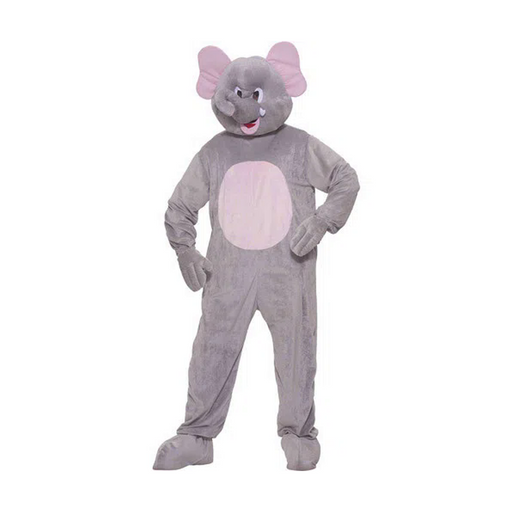 Disfraz botarga de elefante gris de peluche con panza y orejas rosadas