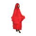 Mujer con disfraz de Caperucita Roja, capa roja larga con capucha y vestido rojo