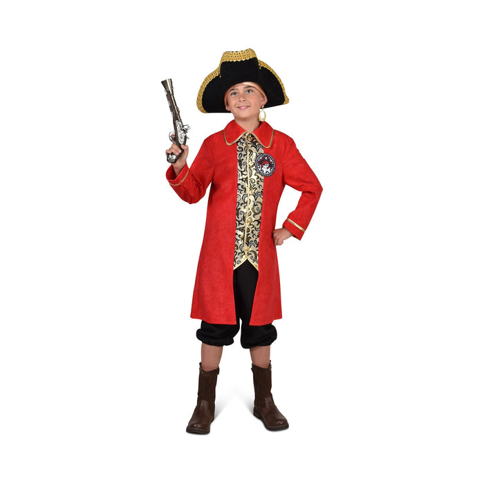 Disfraz infantil de Capitán Garfio, abrigo largo rojo y pantalón negro