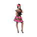 Disfraz de Catrina para mujer, vestido corto negro con flores y calaveras y volantes rosados