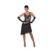 Disfraz charleston para mujer, vestido negro con lentejuelas plateadas y flecos