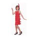 Niña con vestido charleston rojo con flecos y cintillo con pluma