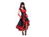 Disfraz de chica de salón para mujer, vestido largo rojo y negro con volados y gargantilla