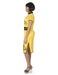 Vista lateral del disfraz de china para mujer, vestido amarillo