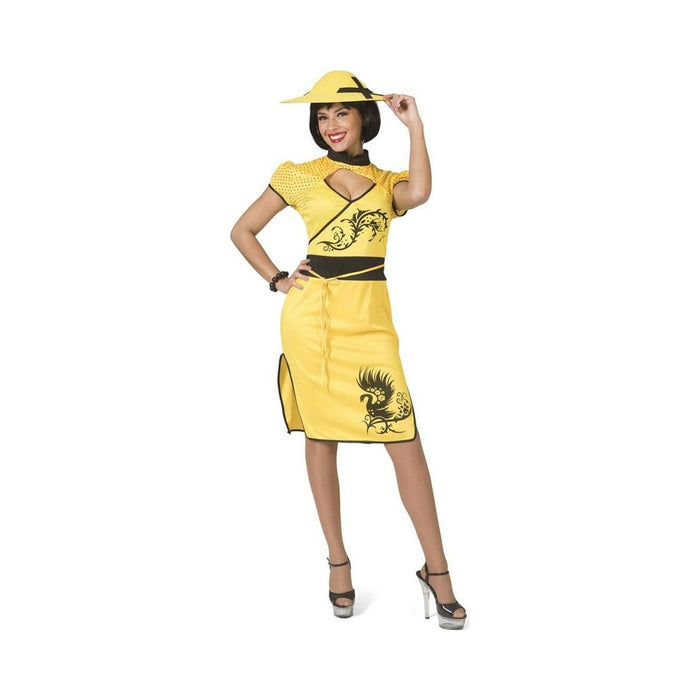 Disfraz de china para mujer, vestido amarillo con estampado de dragón