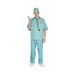 Hombre con disfraz de cirujano, uniforme quirúrgico verde agua