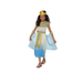 Disfraz de Cleopatra para niña con vestido largo blanco y celeste con detalles egipcios dorados