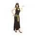 Mujer con disfraz de Cleopatra, vestido negro largo con faja dorada