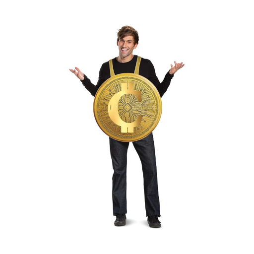 Disfraz de criptomoneda para adulto, capa de espuma con forma de moneda dorada