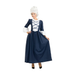 Disfraz de dama colonial para mujer, vestido largo azul marino con frente blanco de cintas cruzadas y puños blancos
