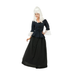 Mujer con disfraz de dama colonial, blusa negra con encaje y falda larga negra