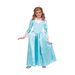 Disfraz de dama colonial para niña con vestido largo celeste satinado y cuello y puños de encaje blanco