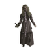 Mujer con disfraz de dama zombie, vestido largo gris desgastado y cinturón negro
