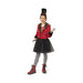 Disfraz de domadora de circo para niña, chaqueta roja con flecos dorados, falda de tul negra y mini sombrero de copa