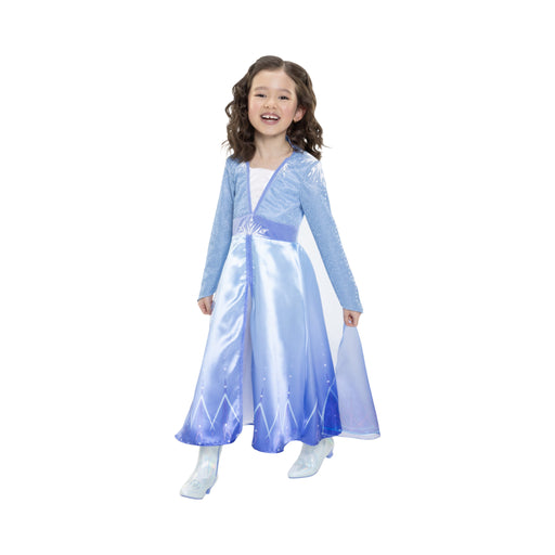 Disfraz de Elsa Frozen 2 para niña, vestido de viaje azul con capa