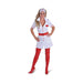 Disfraz de enfermera para mujer, vestido blanco con detalles rojos, cofia y cinturón rojo