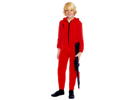 Disfraz entero rojo para niño, overol rojo de una pieza con capucha y cierre frontal