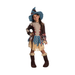 Disfraz de espantapájaros para niña con vestido de parches a cuadros, sombrero puntiagudo y cubrebotas café con flecos