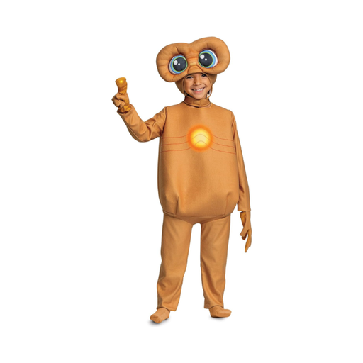 Disfraz de E.T. para niño, traje café de una pieza con guantes adjuntos y tocado con ojos grandes