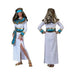 Disfraz de faraona para mujer, vestido blanco largo con detalles dorados y turquesa y tocado