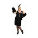 Mujer con disfraz de flapper: vestido negro con flecos y cintillo con pluma