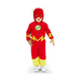 Disfraz de Flash para bebé con enterito rojo con rayos amarillos y gorro rojo con antifaz y alitas