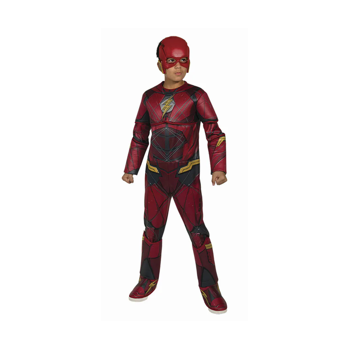 Niño con disfraz deluxe de Flash, enterito rojo con capucha