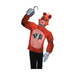 Hombre con disfraz de Foxy: polera roja de peluche, máscara de zorro y brazo con garfio