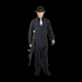 Disfraz de gánster para hombre, traje negro con rayas blancas y chaqueta cruzada, con sombrero y corbata de referencia