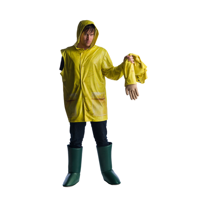 Adulto con disfraz de Georgie de It, impermeable amarillo