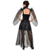 Disfraz gótico para mujer, vestido negro con mangas de encaje y cola larga transparente (vista 2)