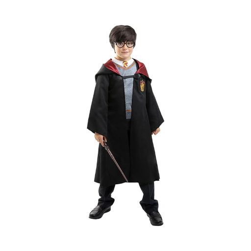 Disfraz de Harry Potter para niño, túnica negra con capucha y escudo de Gryffindor