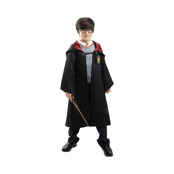 Disfraz de Harry Potter para niño, túnica negra con capucha y escudo de Gryffindor