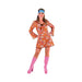 Disfraz hippie años 70 para mujer, vestido corto naranjo con estampado paisley