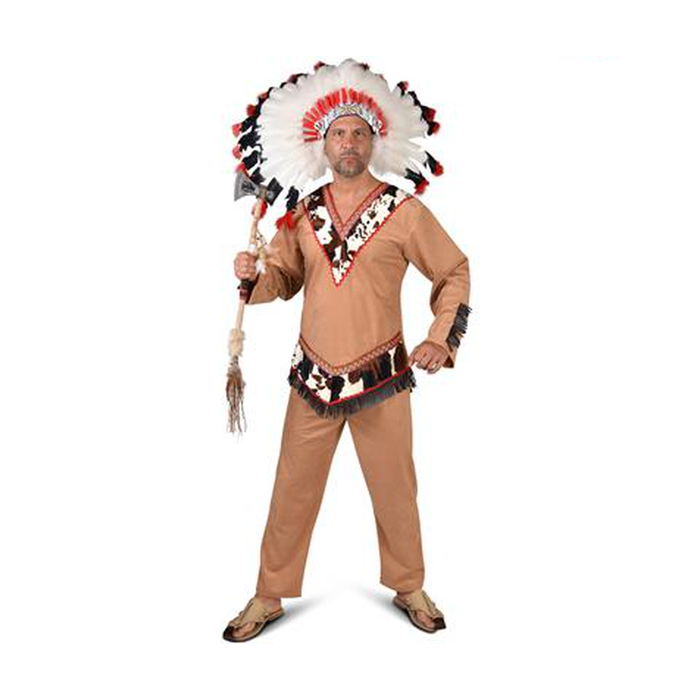 Hombre con disfraz de nativo americano café