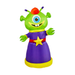 Disfraz inflable de alienígena verde de un ojo con antenas y vestido morado con estrella dorada