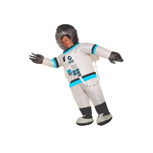 Adulto con disfraz inflable de astronauta blanco con casco negro