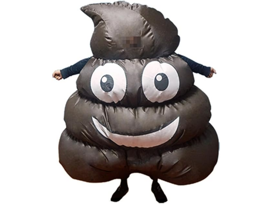 Disfraz inflable de caca emoji café con ojos grandes y sonrisa
