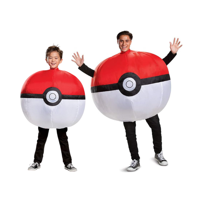 Disfraz inflable de Poké Ball de Pokémon rojo y blanco en versión niño y adulto