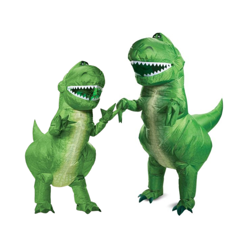 Disfraz inflable de Rex de Toy Story, dinosaurio verde en versión niño y adulto