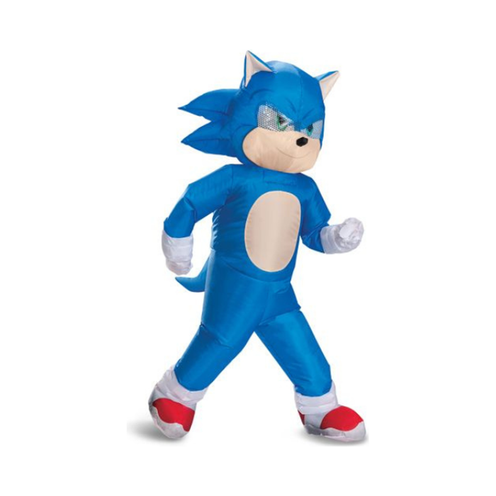 Disfraz inflable de Sonic para niño, traje azul con cabeza, guantes blancos y zapatos rojos