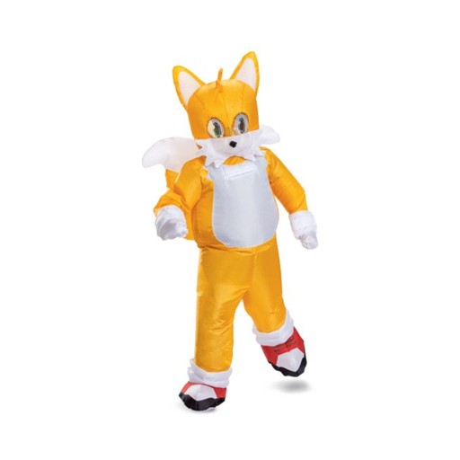 Disfraz inflable de Tails de Sonic para niños, traje amarillo con pecho blanco y zapatos rojos