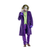 Hombre con disfraz del Joker, chaqueta larga morada, chaleco verde y pantalón a rayas