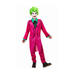 Niño con disfraz del Joker, traje rosado a rayas con chaqueta de faldón