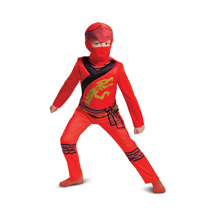 Disfraz de Kai LEGO Ninjago para niño, enterito rojo con dragón dorado y capucha