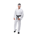 Disfraz de Karate Kid Miyagi-Do para hombre con traje de karate blanco, cinturón negro y cintillo blanco con diseño azul