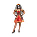 Disfraz de La Catrina para mujer, vestido estampado con falda roja y vuelos naranjos