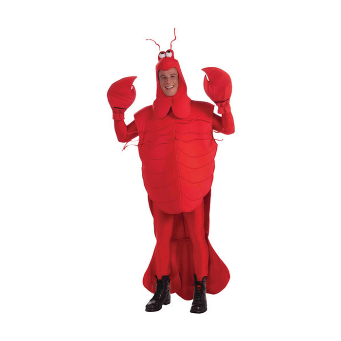 Disfraz de langosta roja para adulto con capucha con ojos y antenas, túnica y guantes de pinza