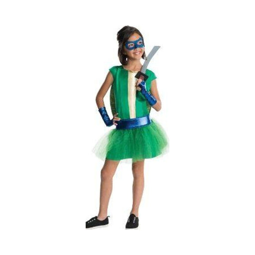 Disfraz de Leonardo Tortugas Ninja para niña, vestido tutú verde con caparazón y antifaz azul